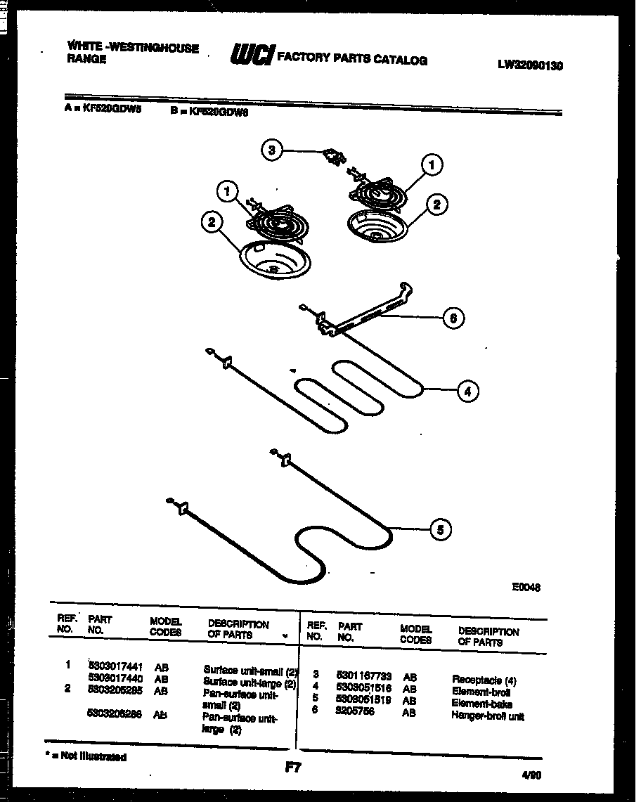 White-Westinghouse KF520GDD6 broiler parts diagram