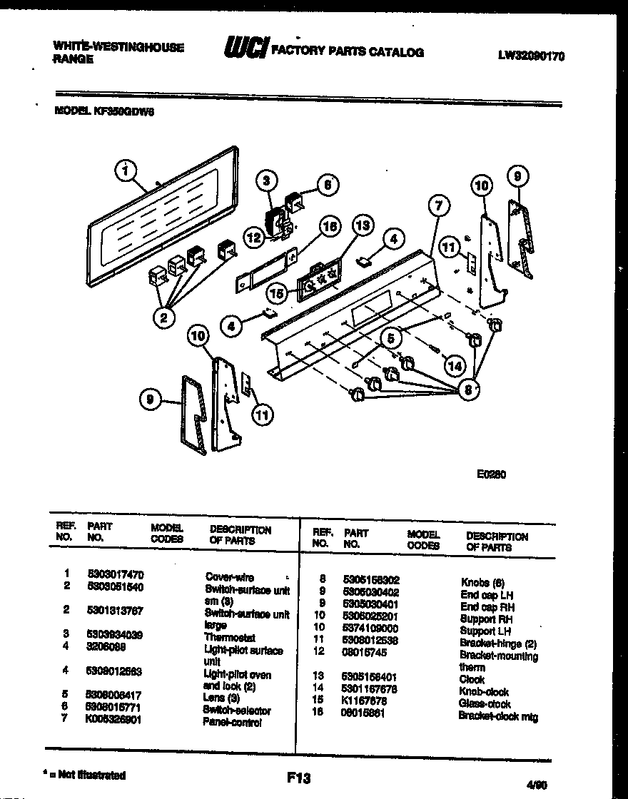 White-Westinghouse KF350GDV6 control panel diagram