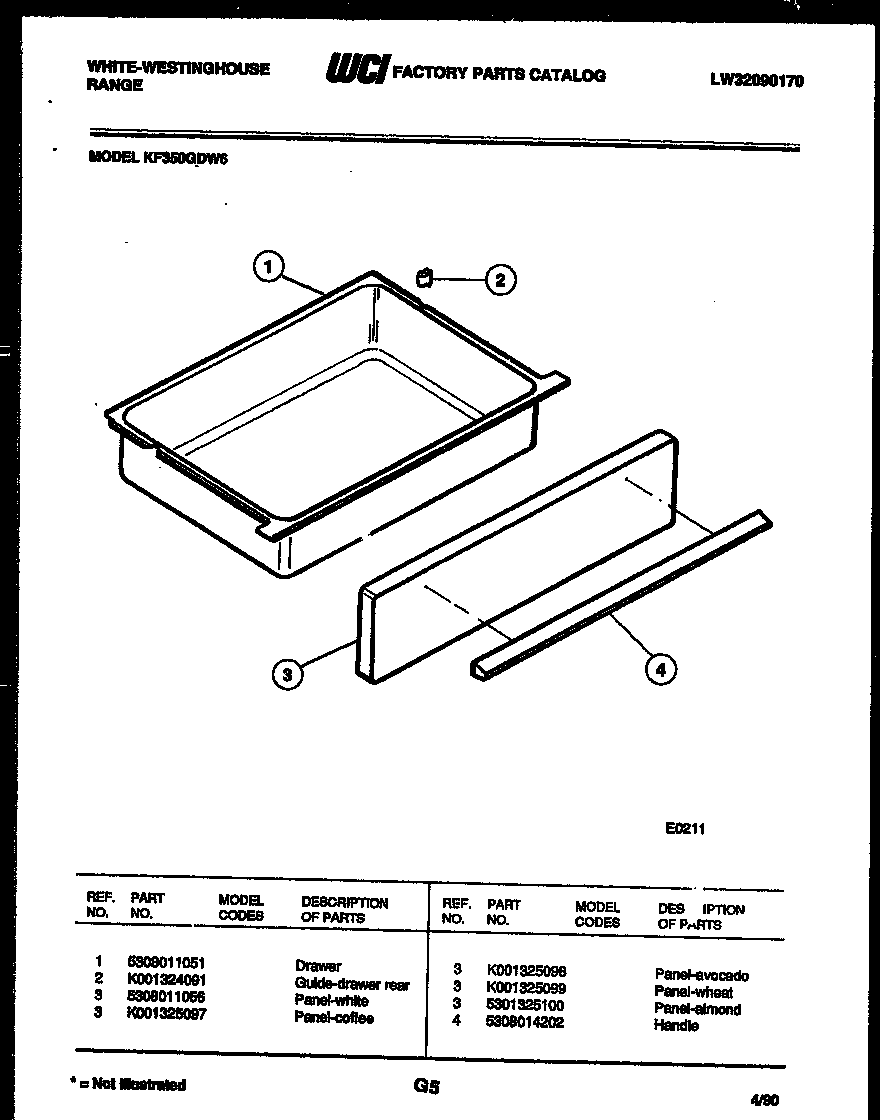 White-Westinghouse KF350GDV6 drawer parts diagram