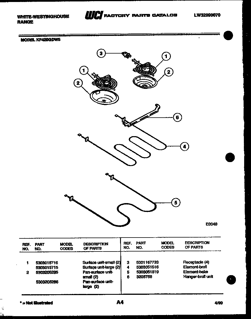 White-Westinghouse KF420GDW5 broiler parts diagram