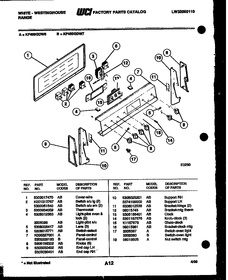 White-Westinghouse KF460GDV6 control panel diagram