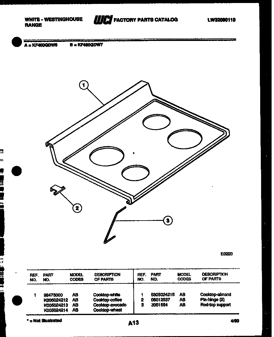 White-Westinghouse KF460GDV6 cooktop parts diagram