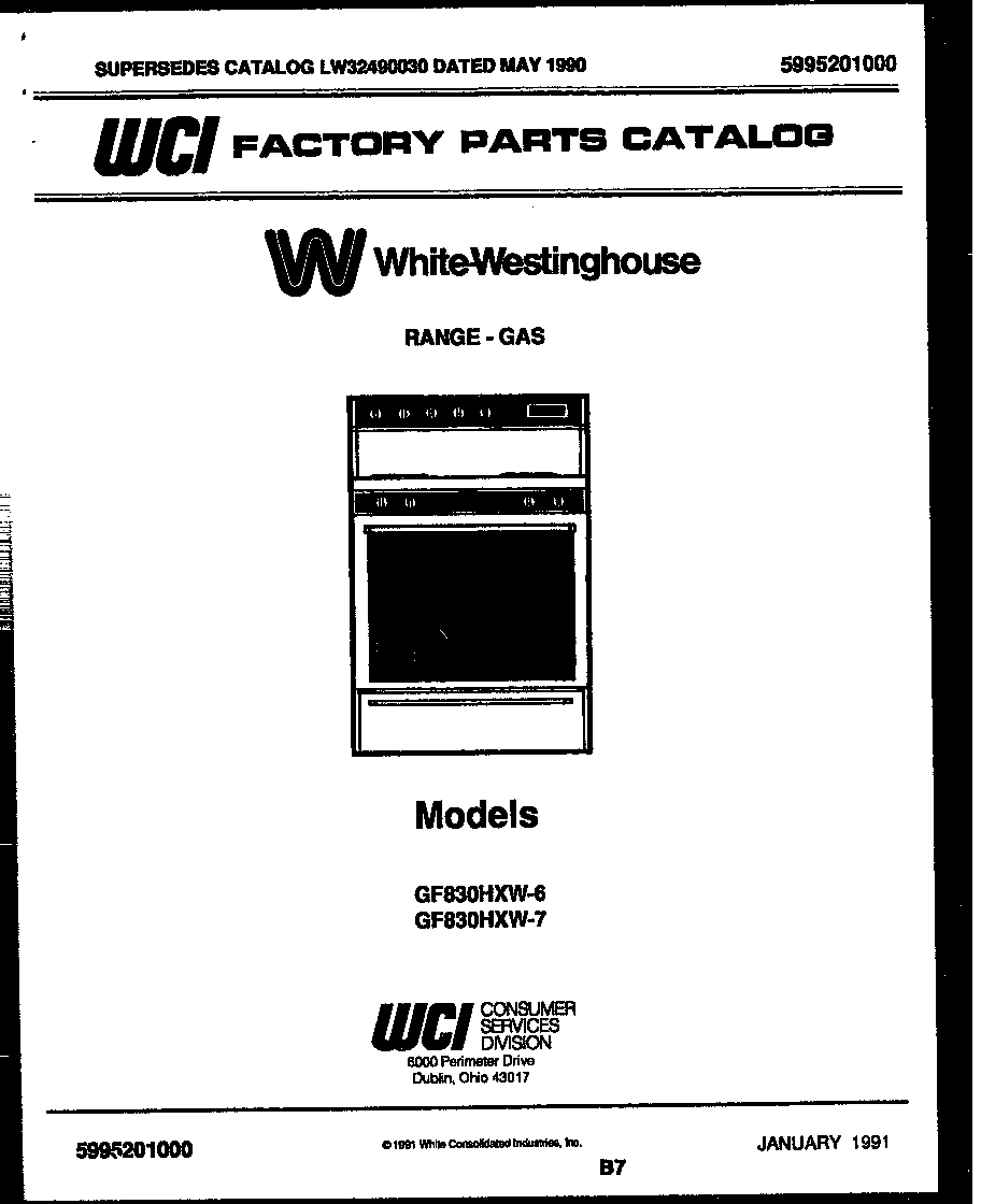 White-Westinghouse GF830HXW6 cover page diagram