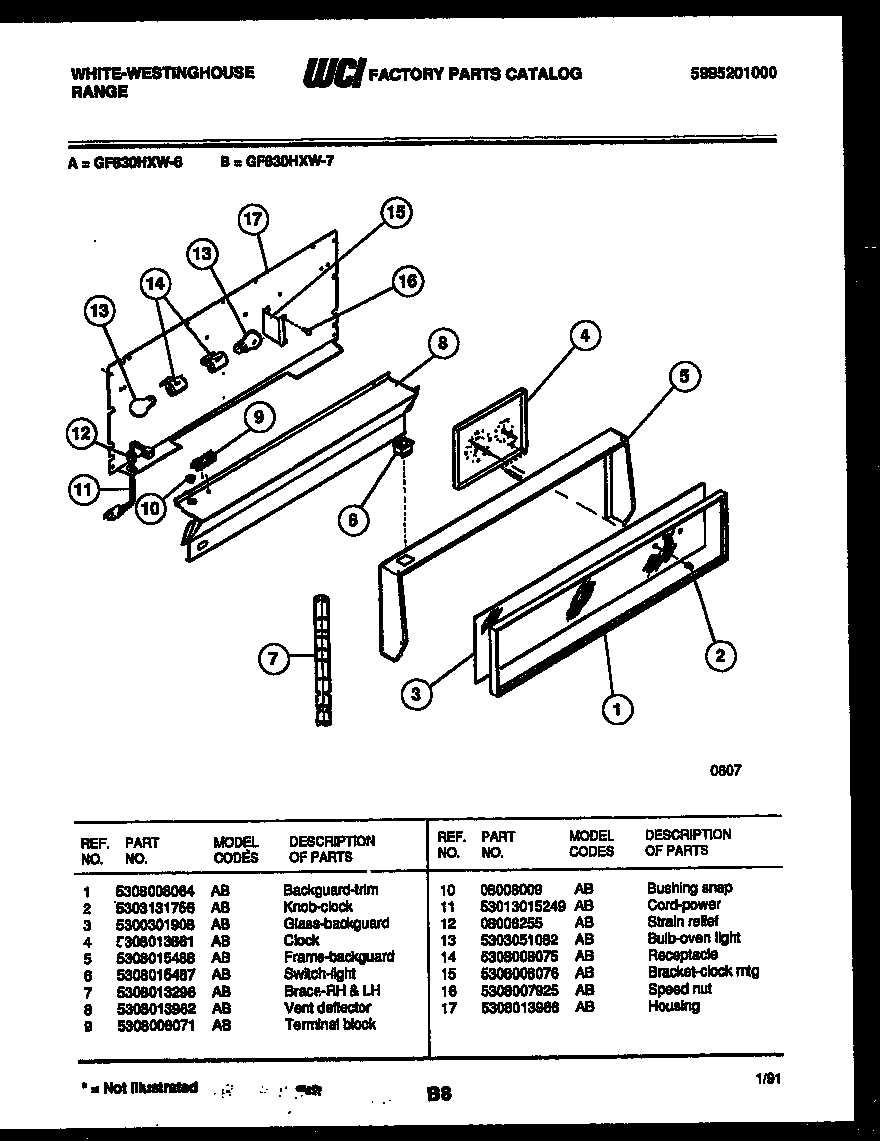 White-Westinghouse GF830HXW6 backguard diagram