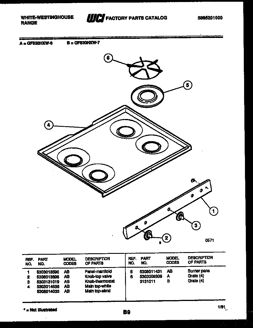 White-Westinghouse GF830HXW6 cooktop parts diagram