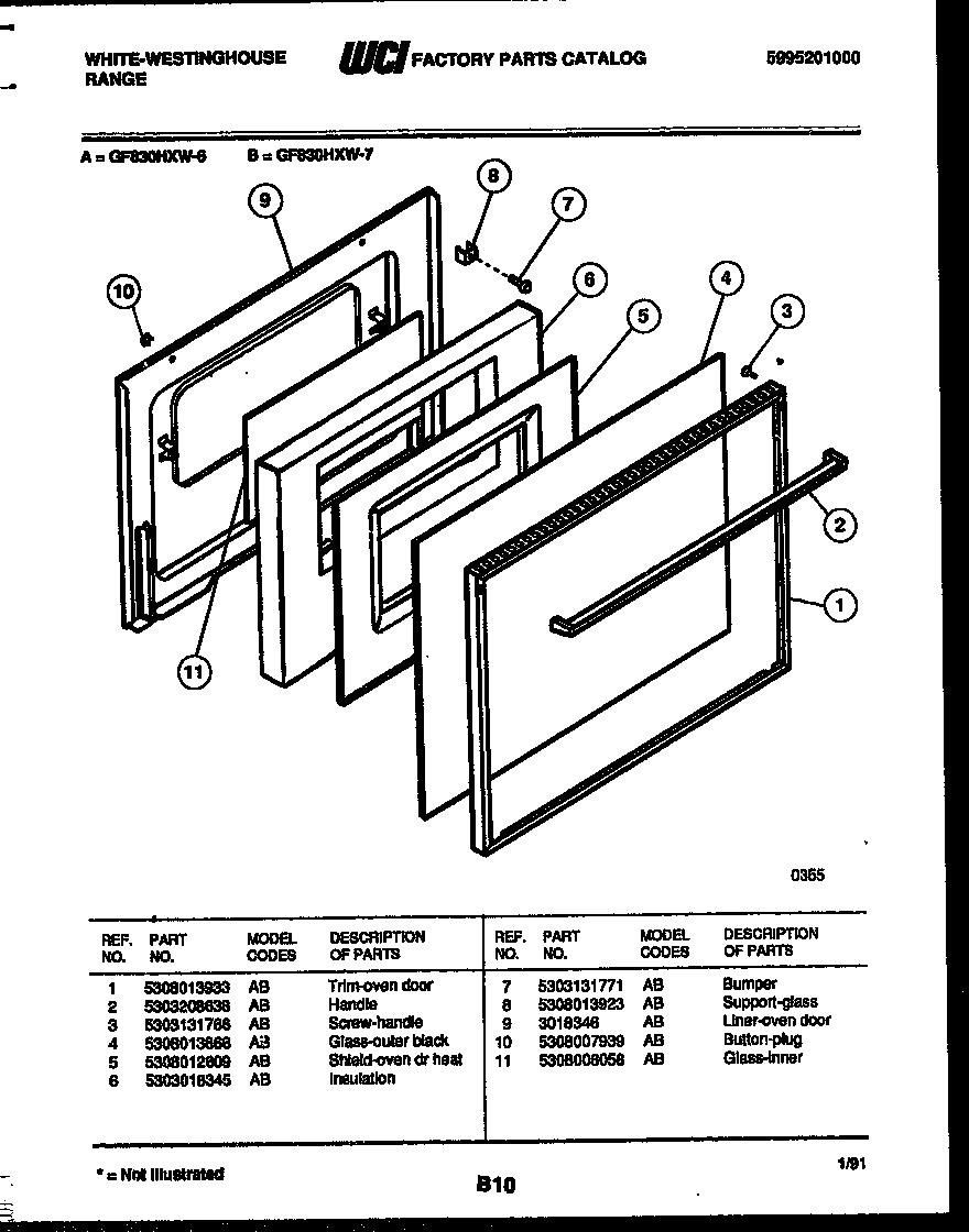 White-Westinghouse GF830HXW6 door parts diagram