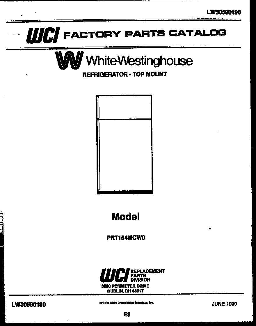 White-Westinghouse PRT154MCF0 cover page diagram