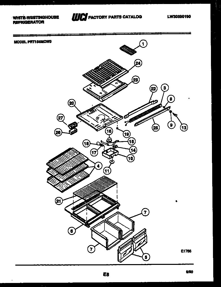 White-Westinghouse PRT154MCF0 shelves and supports diagram