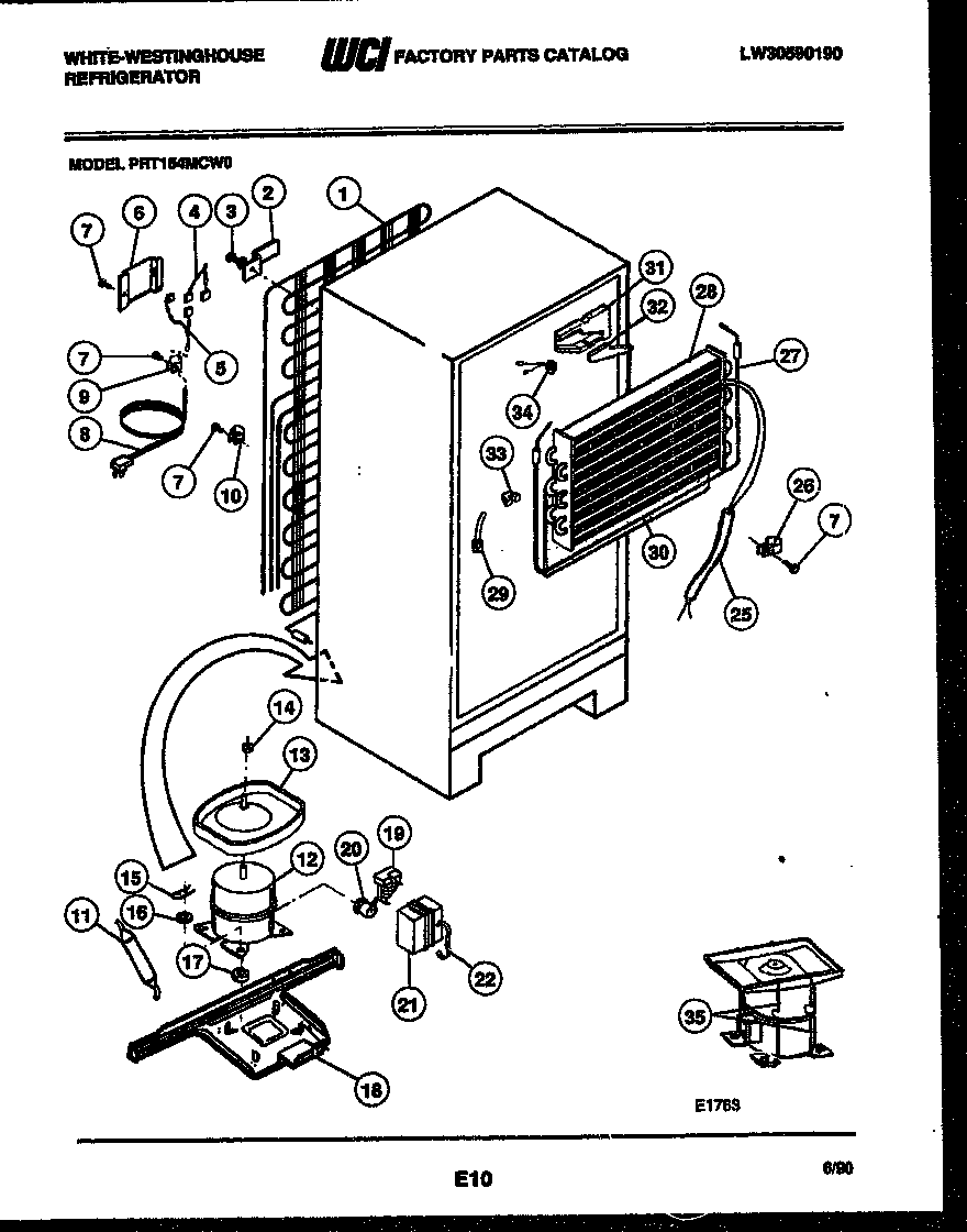 White-Westinghouse PRT154MCF0 system and automatic defrost parts diagram