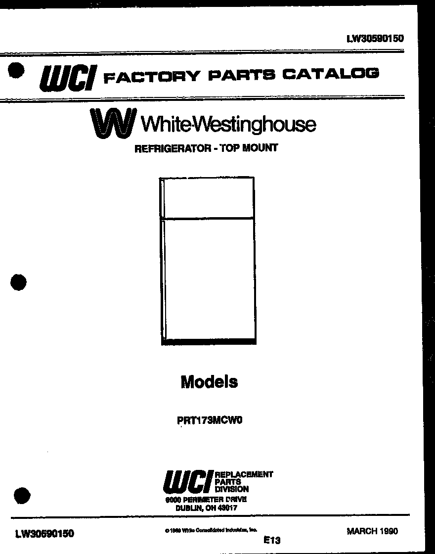 White-Westinghouse PRT173MCH0 cover page diagram