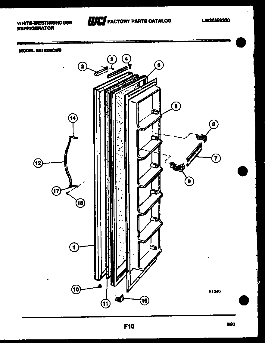 White-Westinghouse RS192MCD0 freezer door parts diagram
