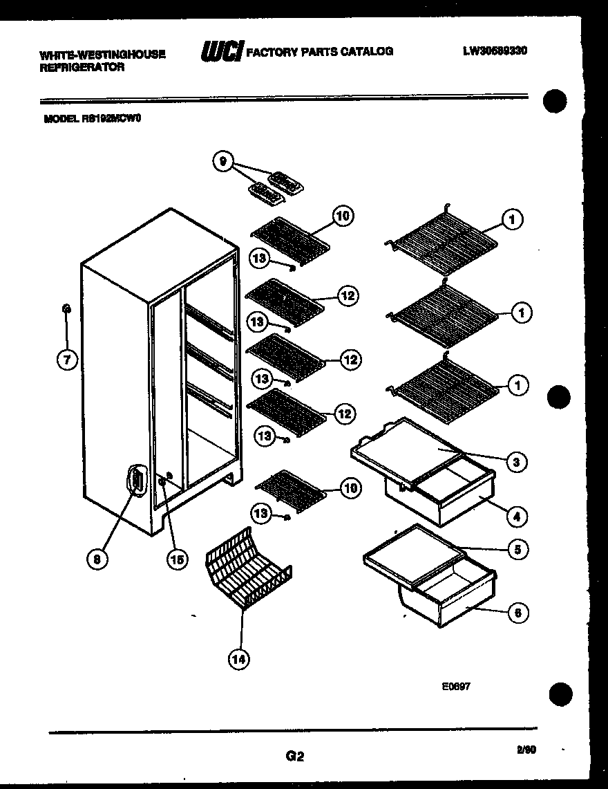 White-Westinghouse RS192MCD0 shelves and supports diagram