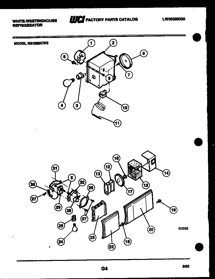 White-Westinghouse RS192MCD0 refrigerator control assembly, damper control assembly and f diagram