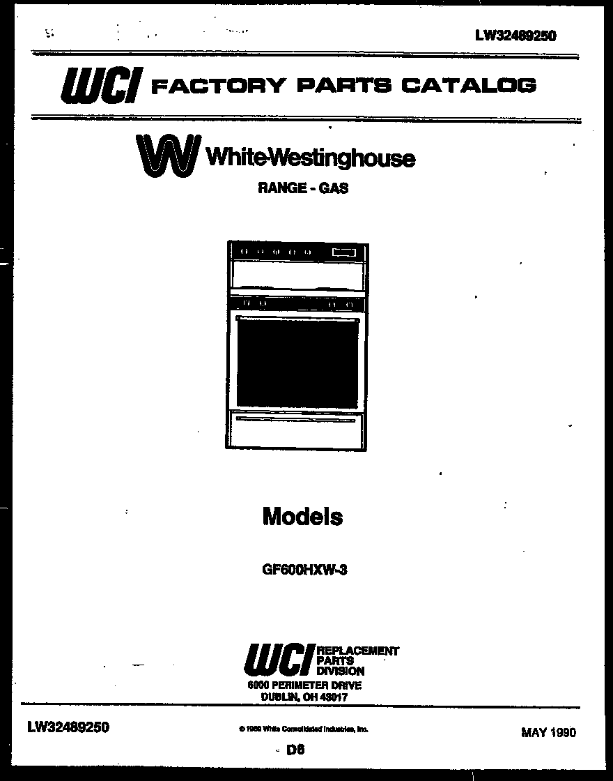 White-Westinghouse GF600HXW3 cover page diagram