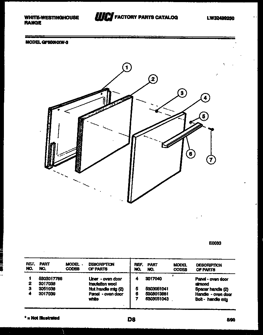 White-Westinghouse GF600HXW3 door parts diagram