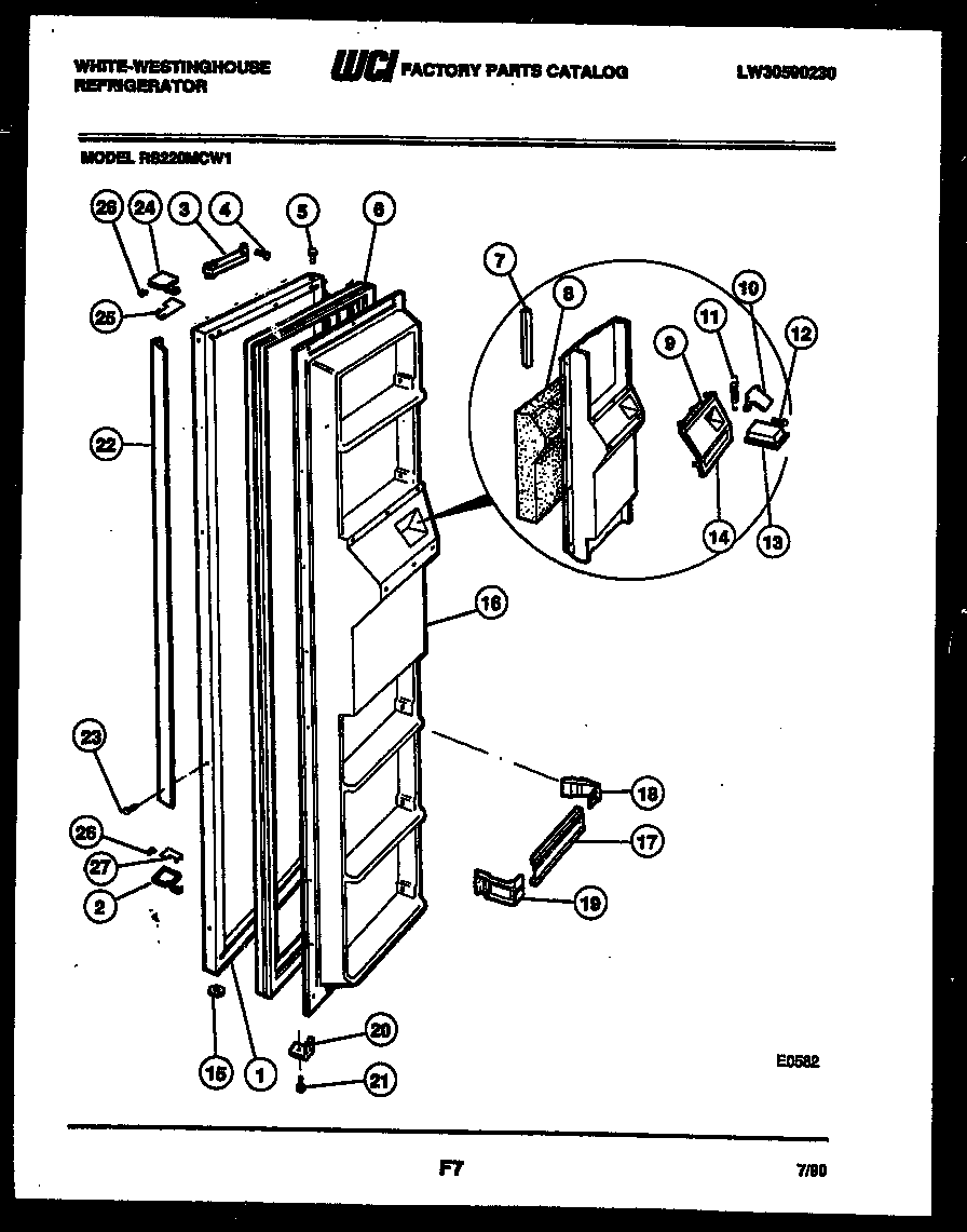 White-Westinghouse RS220MCD1 freezer door parts diagram