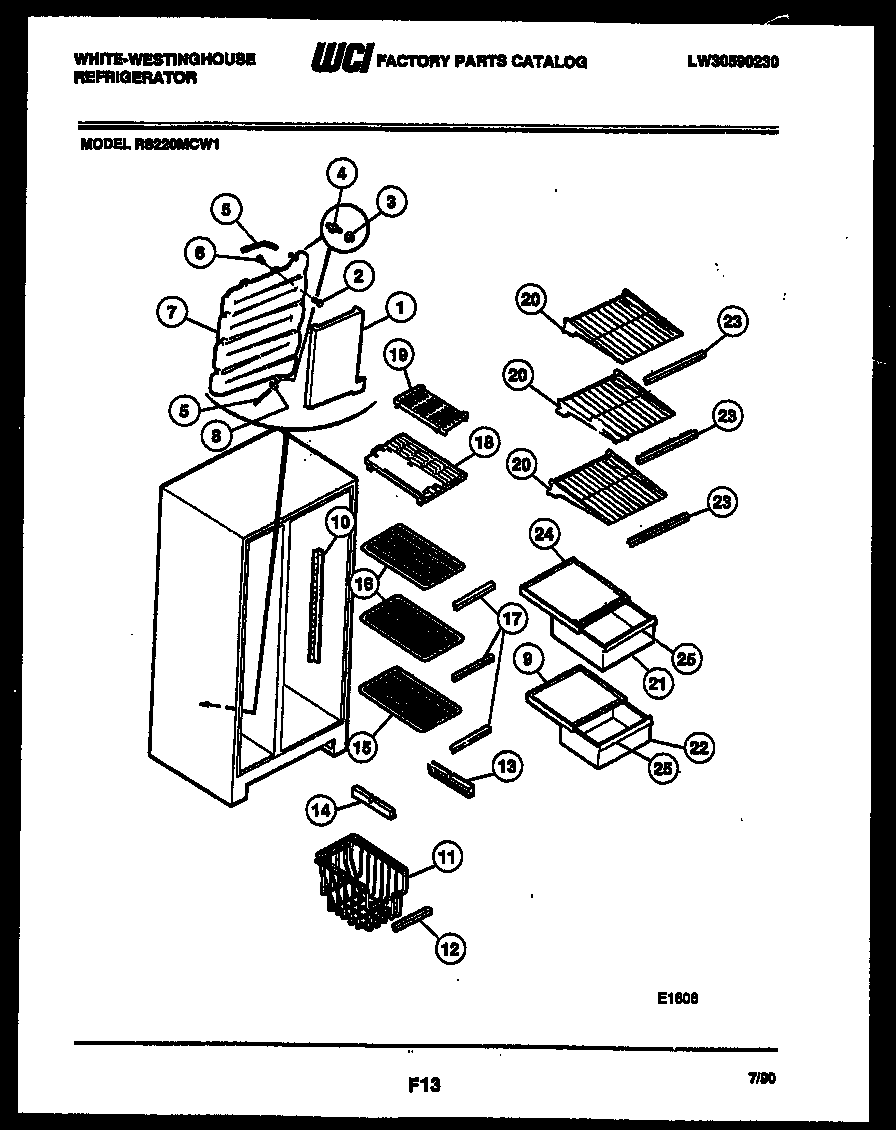 White-Westinghouse RS220MCD1 shelves and supports diagram