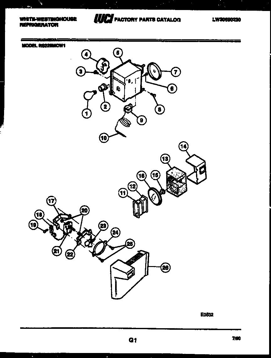 White-Westinghouse RS220MCD1 refrigerator control assembly, damper control assembly and f diagram