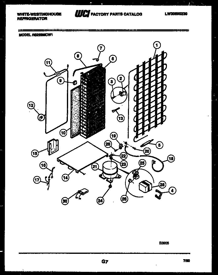 White-Westinghouse RS220MCD1 system and automatic defrost parts diagram