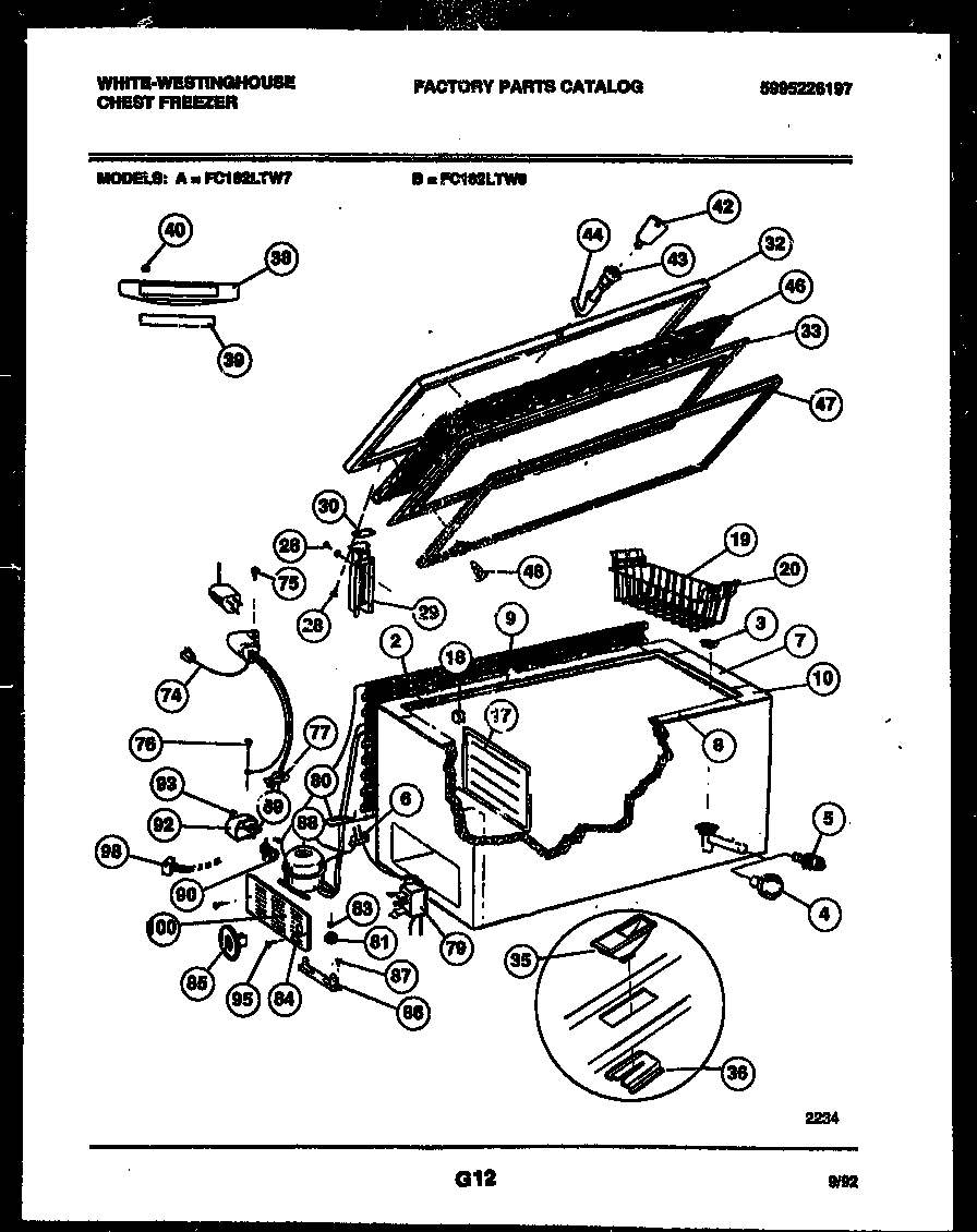 White-Westinghouse FC182LTW7 chest freezer parts diagram
