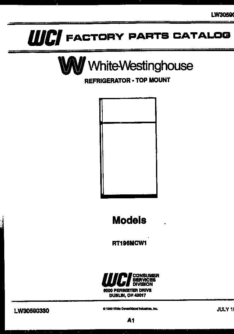 White-Westinghouse RT196MCF1 cover page diagram