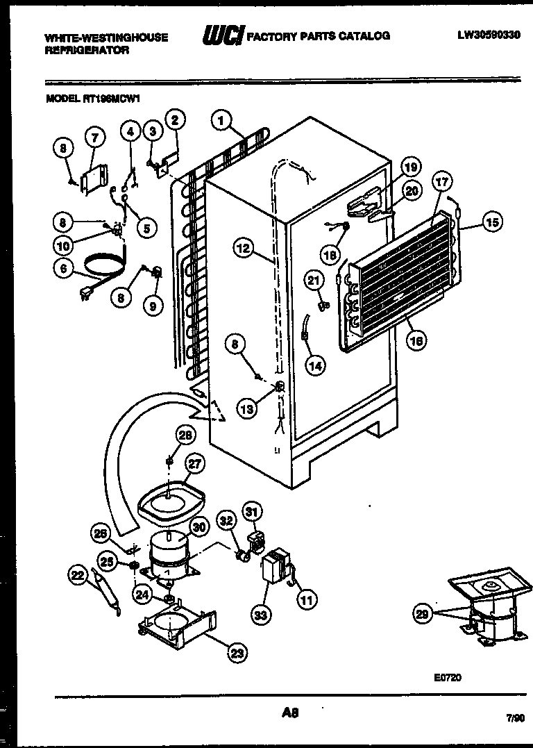 White-Westinghouse RT196MCF1 system and automatic defrost parts diagram