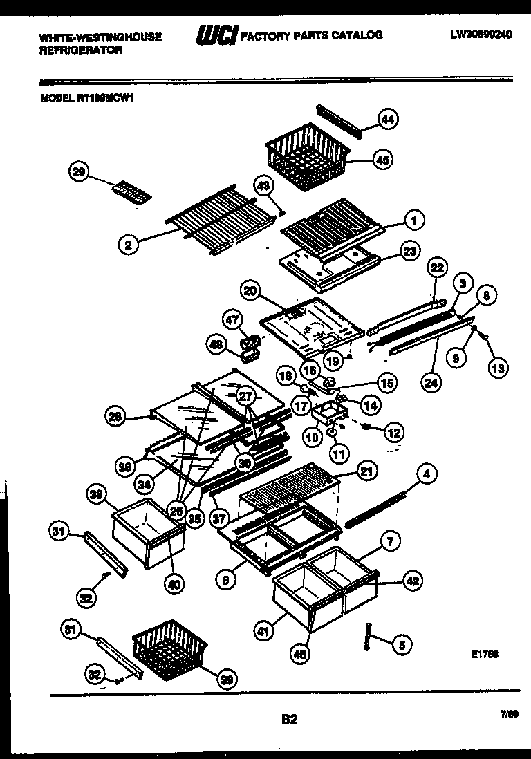White-Westinghouse RT199MCF1 shelves and supports diagram