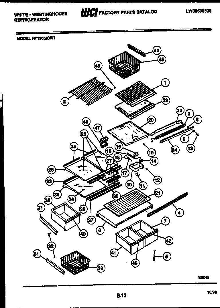White-Westinghouse RT195MCF1 shelves and supports diagram