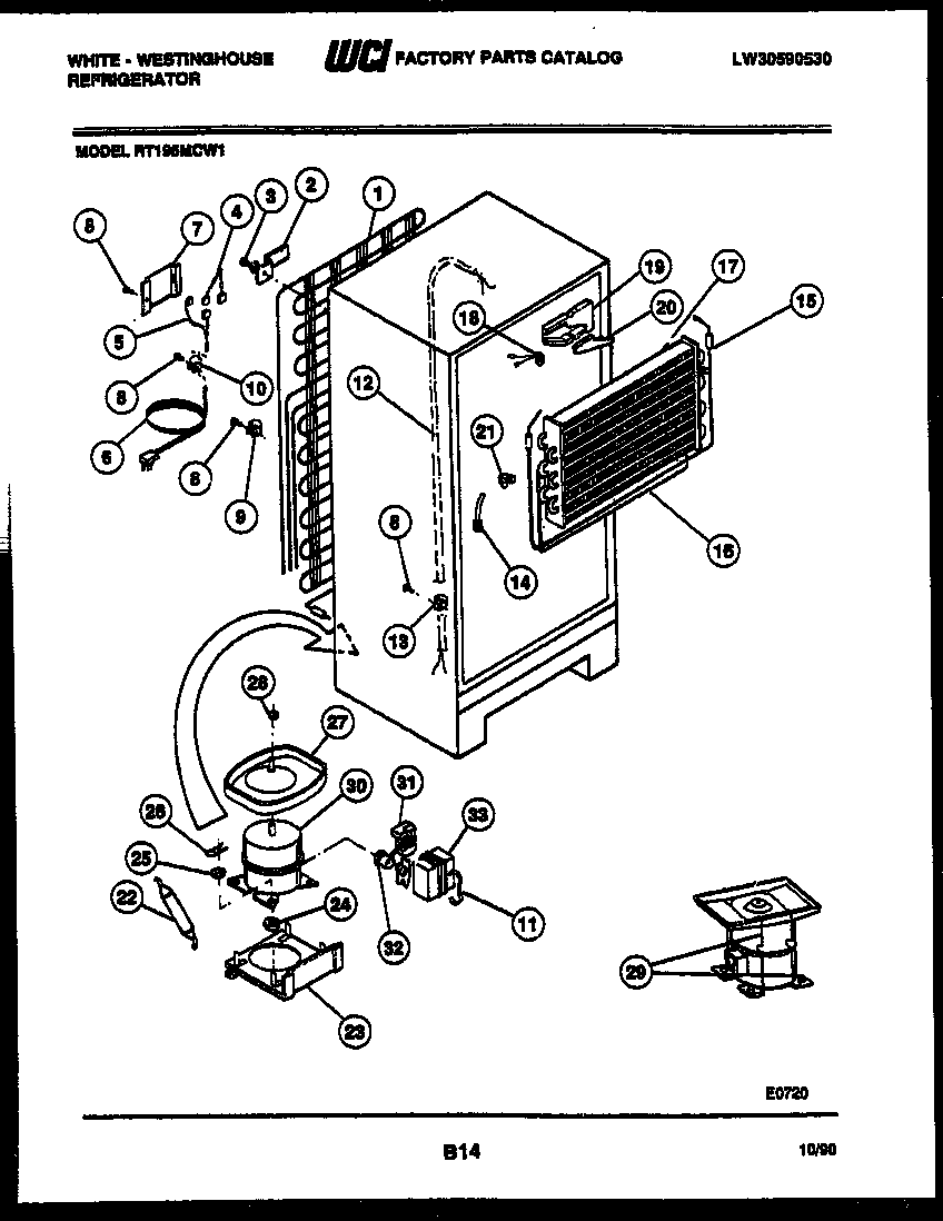 White-Westinghouse RT195MCF1 system and automatic defrost parts diagram