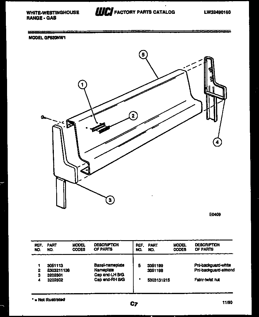 White-Westinghouse GF620ND1 backguard diagram