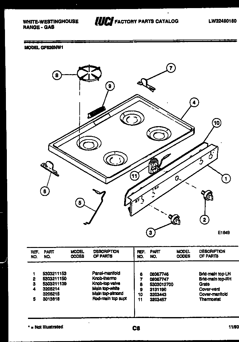 White-Westinghouse GF620ND1 cooktop parts diagram