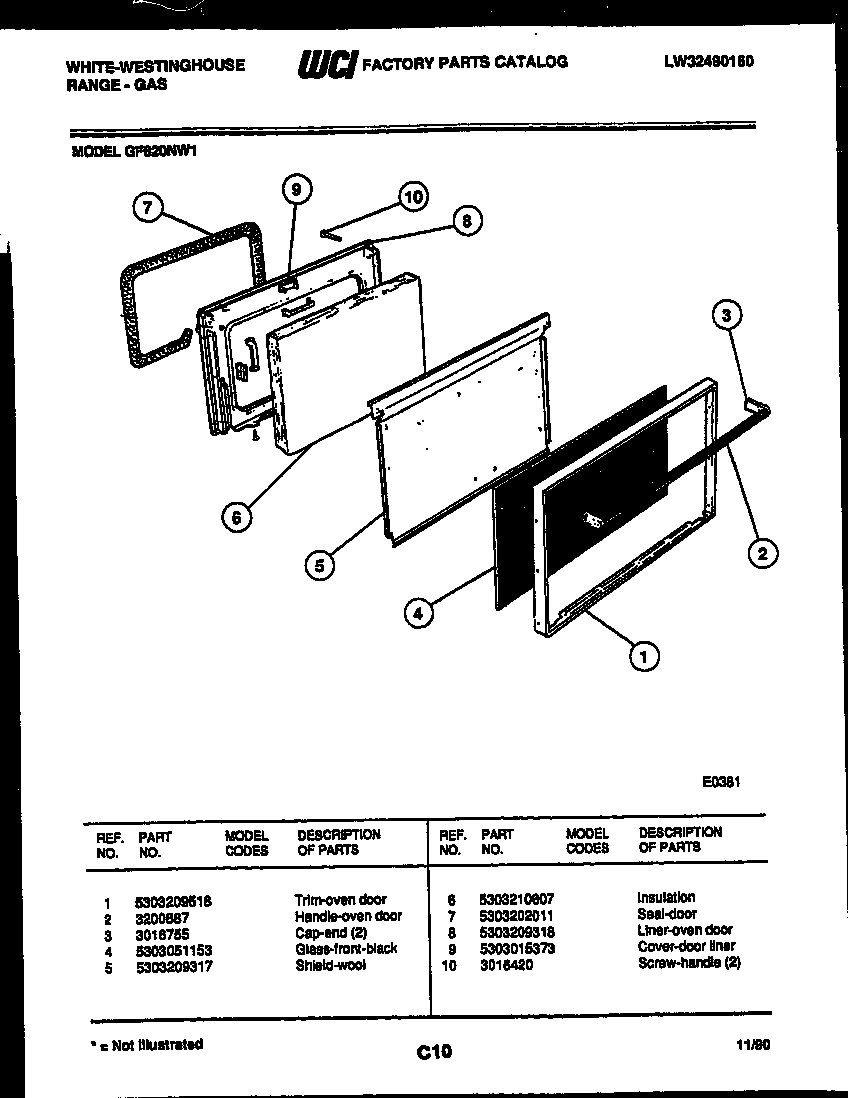 White-Westinghouse GF620ND1 door parts diagram