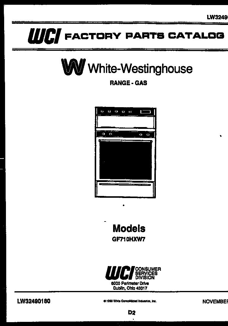 White-Westinghouse GF710HXW7 cover page diagram