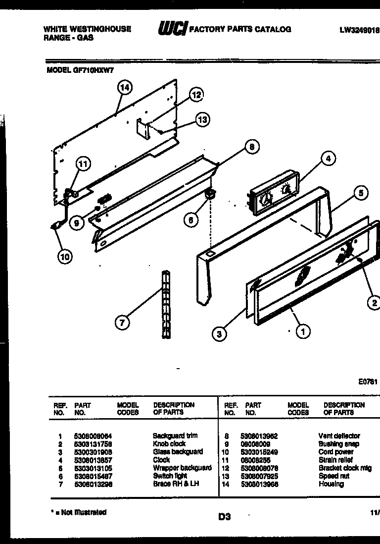 White-Westinghouse GF710HXW7 backguard diagram