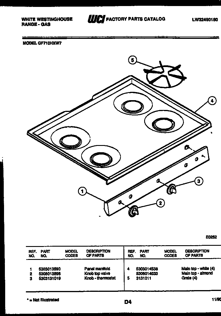 White-Westinghouse GF710HXW7 cooktop parts diagram