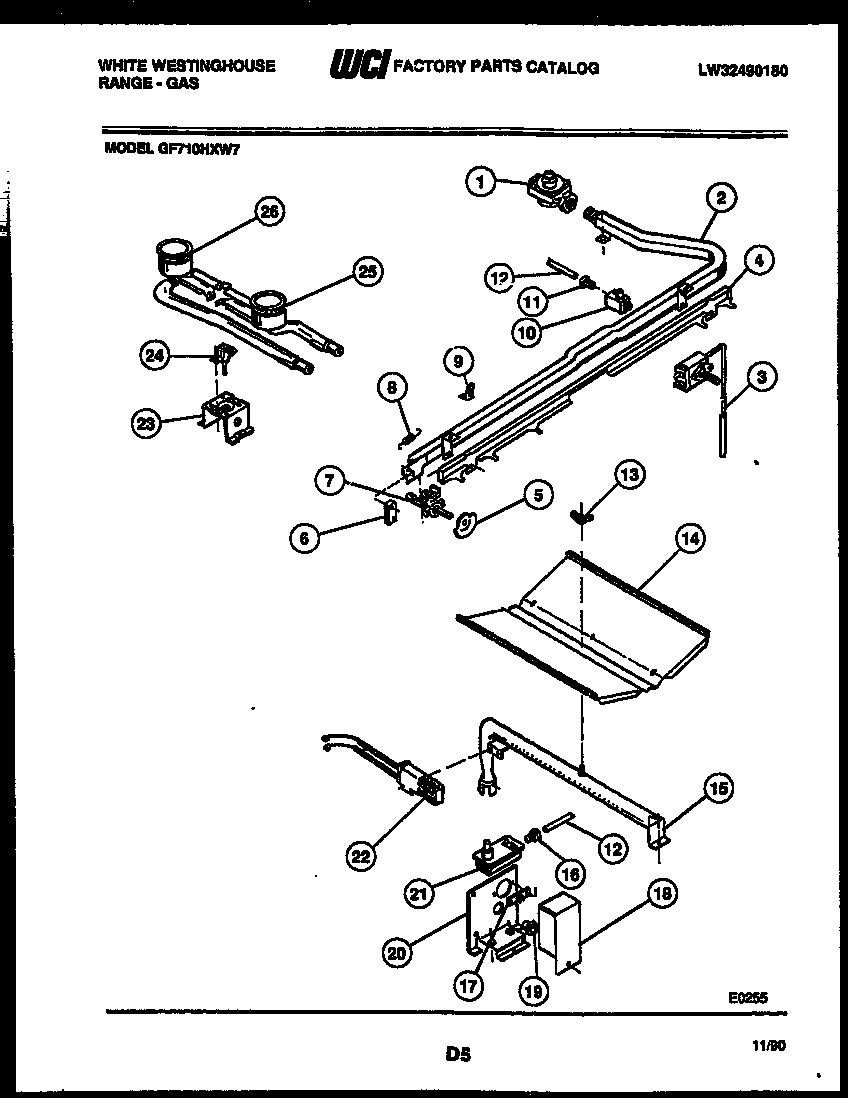 White-Westinghouse GF710HXW7 burner, manifold and gas control diagram