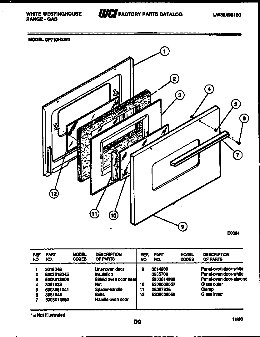 White-Westinghouse GF710HXW7 door parts diagram