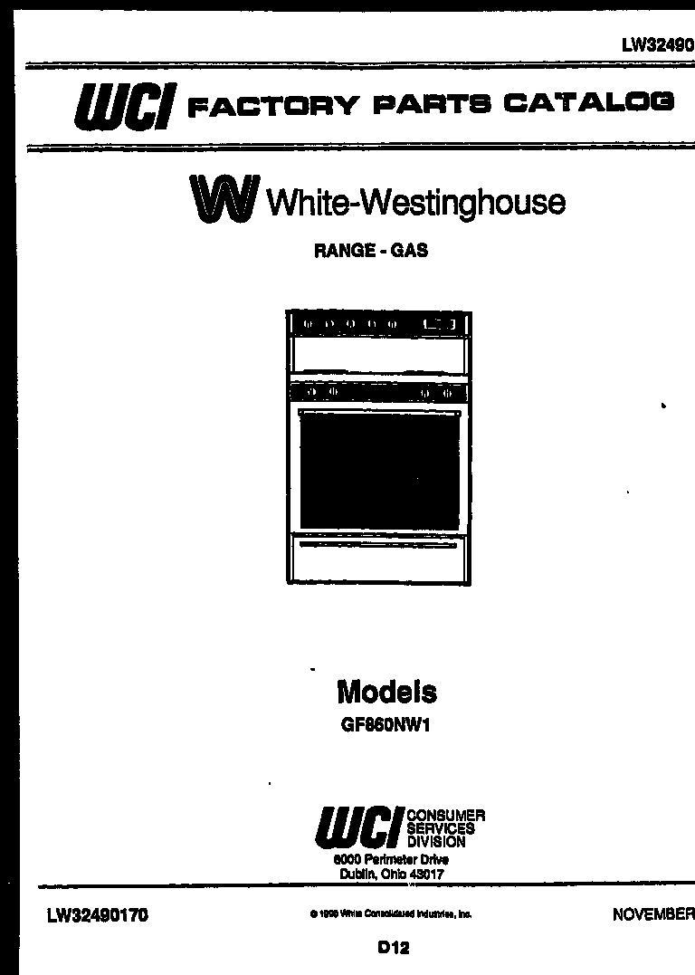 White-Westinghouse GF860NW1 cover page diagram