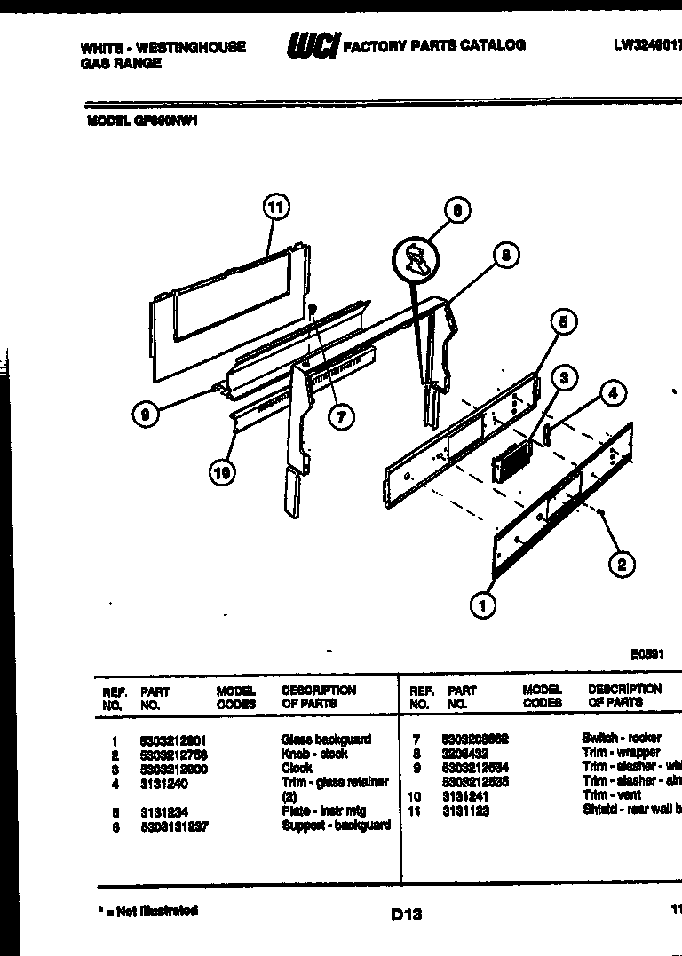 White-Westinghouse GF860NW1 backguard diagram