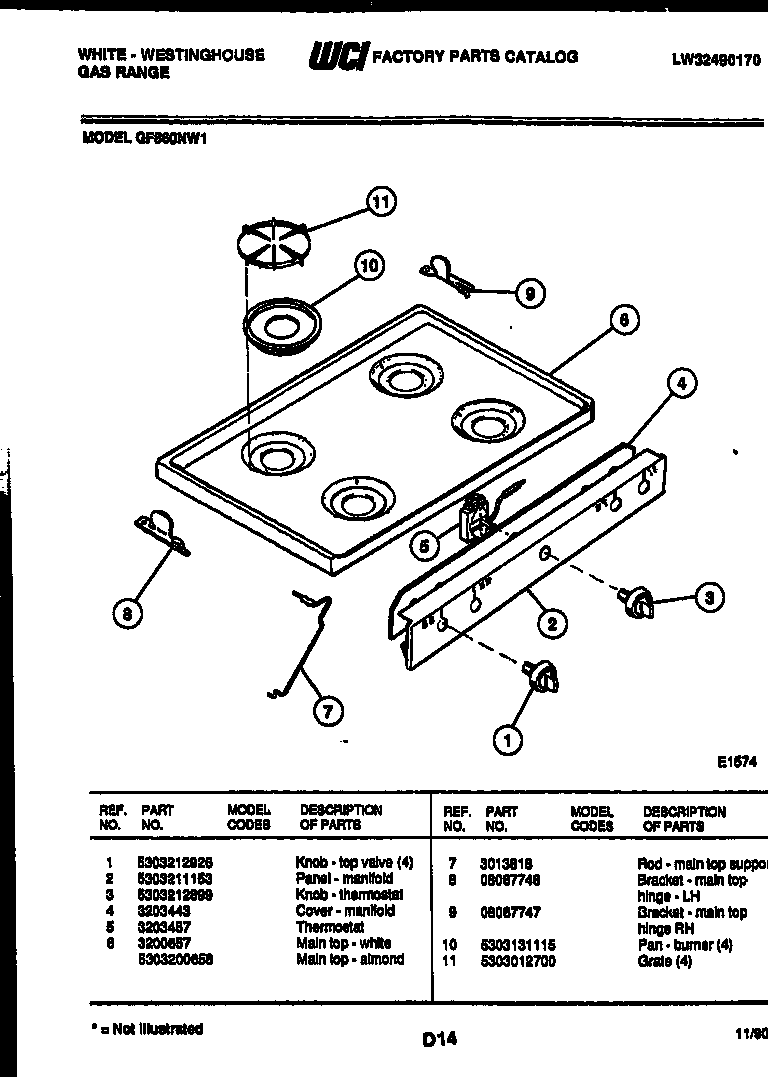 White-Westinghouse GF860NW1 cooktop parts diagram
