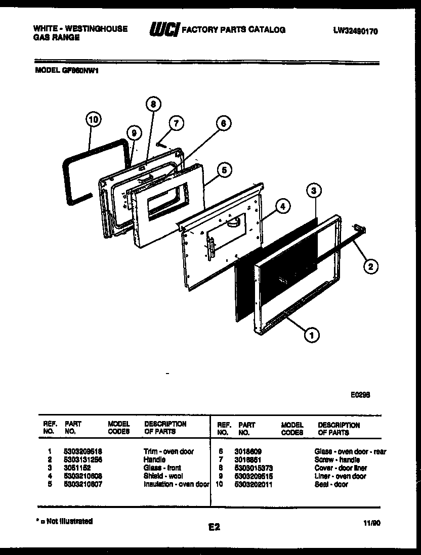 White-Westinghouse GF860NW1 door parts diagram