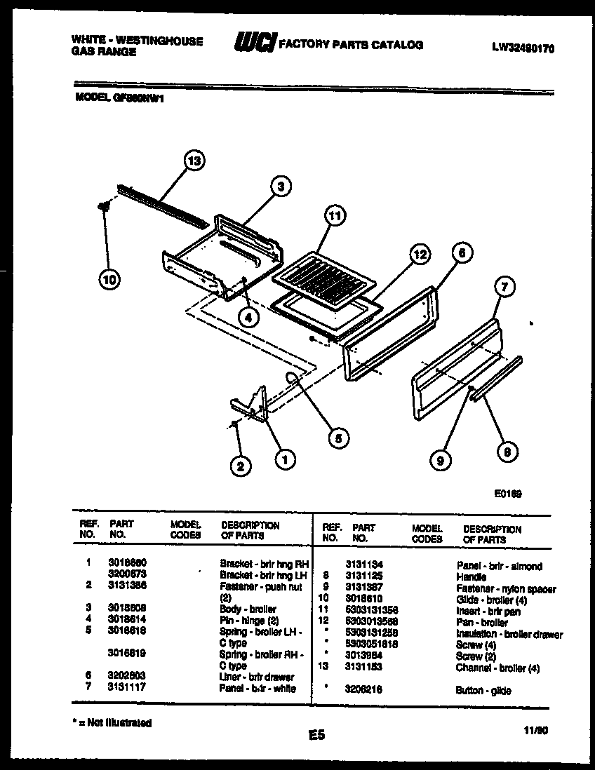 White-Westinghouse GF860NW1 broiler drawer parts diagram