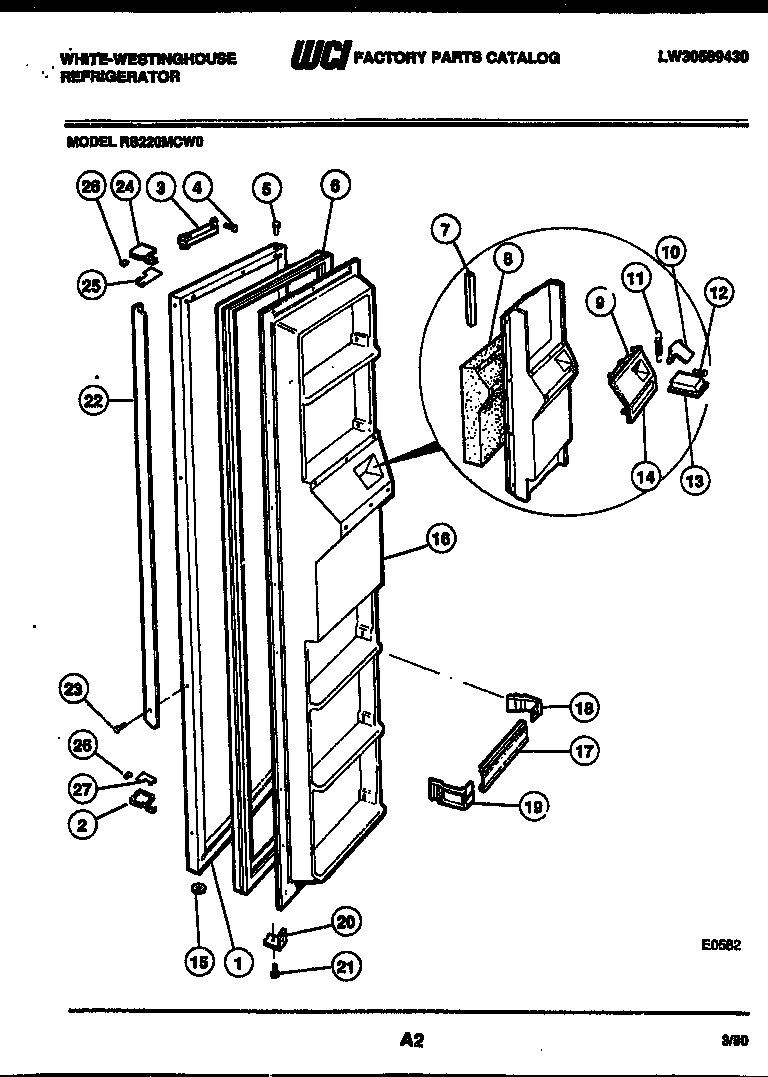 White-Westinghouse RS220MCH0 freezer door parts diagram