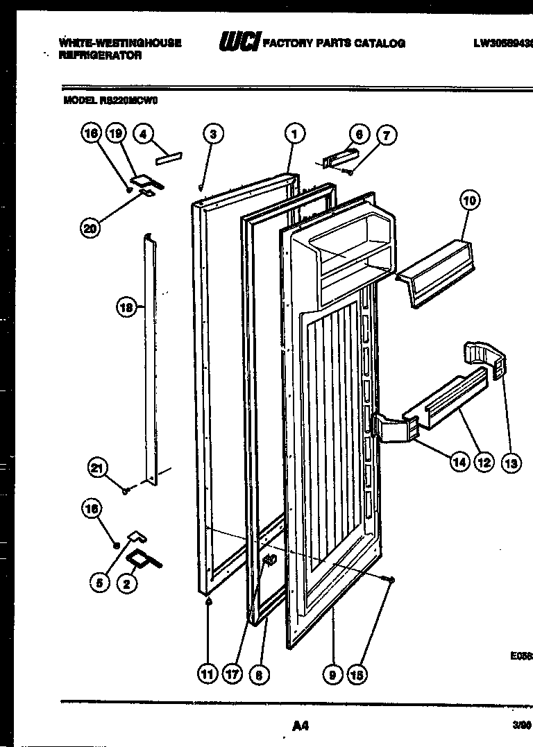 White-Westinghouse RS220MCH0 refrigerator door parts diagram