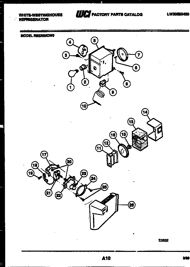 White-Westinghouse RS220MCH0 refrigerator control assembly, damper control assembly and f diagram