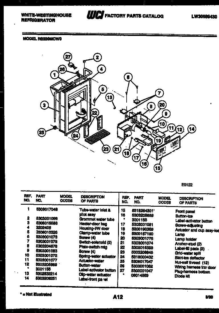 White-Westinghouse RS220MCH0 ice door, dispenser and water tank diagram
