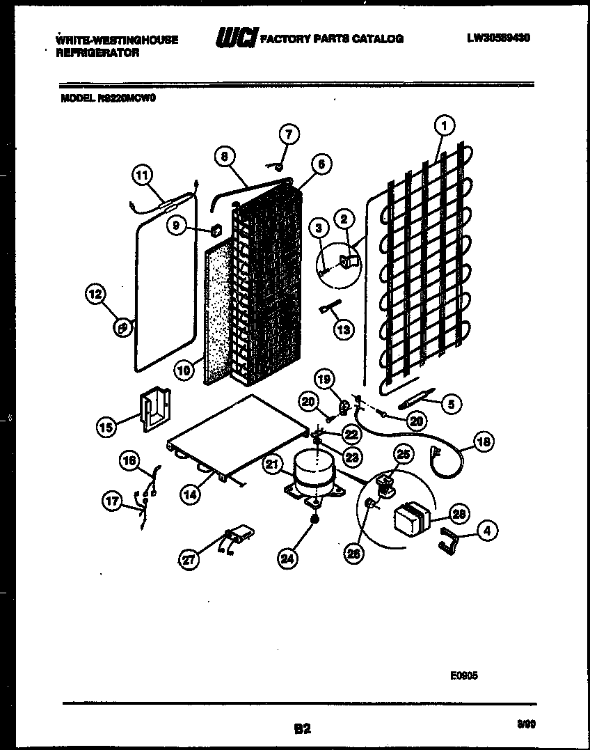 White-Westinghouse RS220MCH0 system and automatic defrost parts diagram