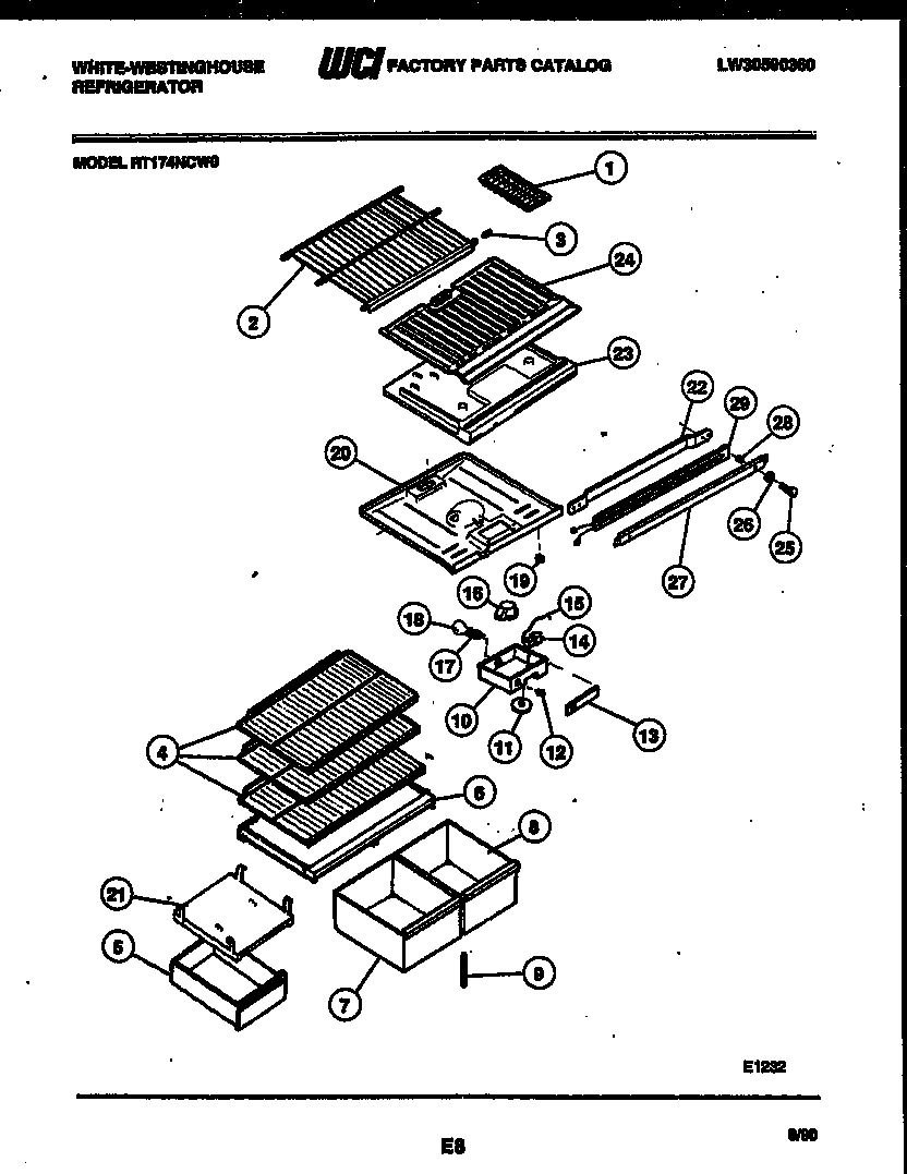 White-Westinghouse RT174NCD0 shelves and supports diagram