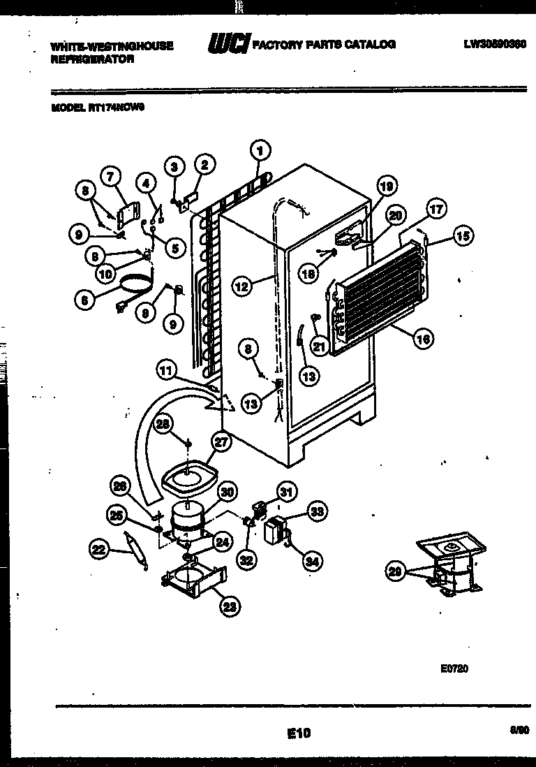 White-Westinghouse RT174NCD0 system and automatic defrost parts diagram