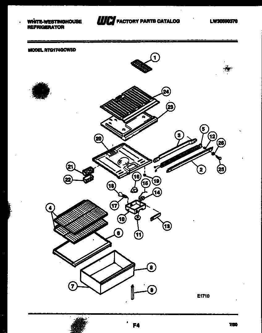 White-Westinghouse RTG174GCH3D shelves and supports diagram